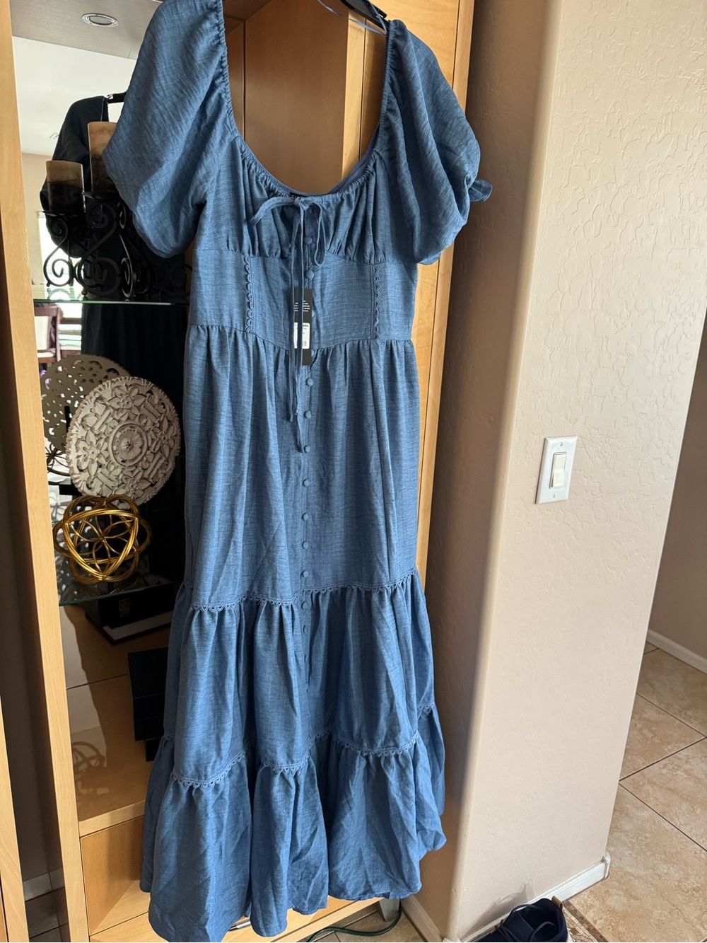 Fashion Nova Blue Puff-Sleeve Tiered Maxi Dress - Picture 2 of 6